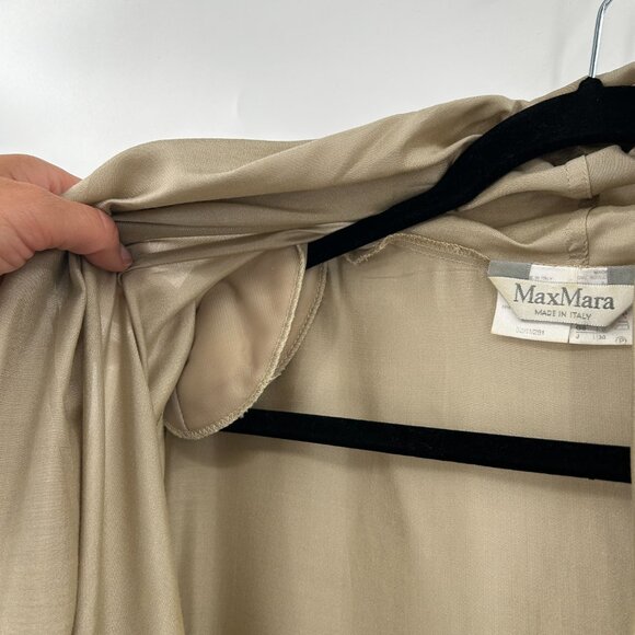 MAXMARA Champagne Beige Silk Blend Shoulder Pad Wrap Cardigan Blouse Top Size 4 - Picture 6 of 8